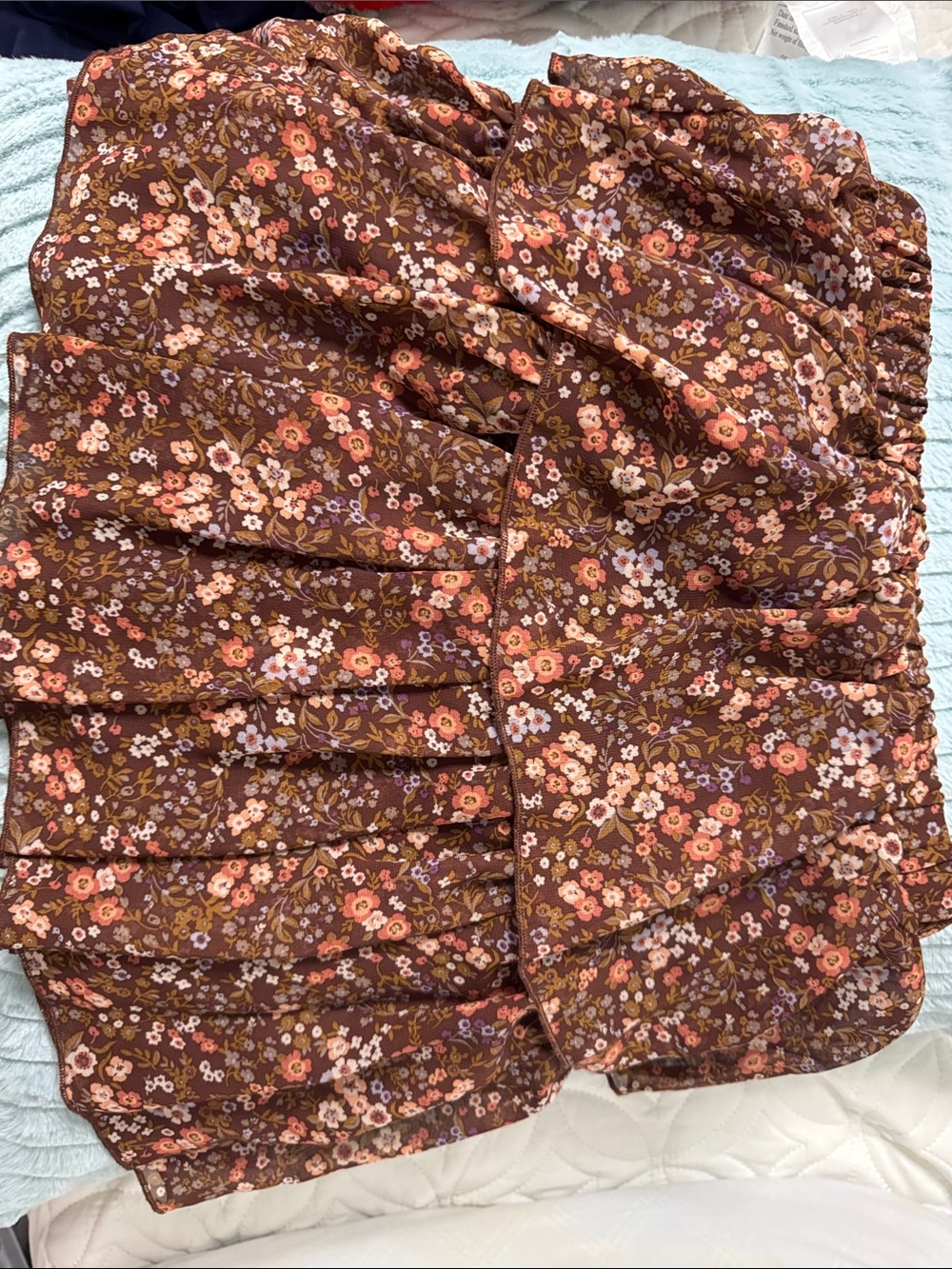 Amy Byer Brown Floral Tiered Mini Skirt with Coral and Lavender Accents
